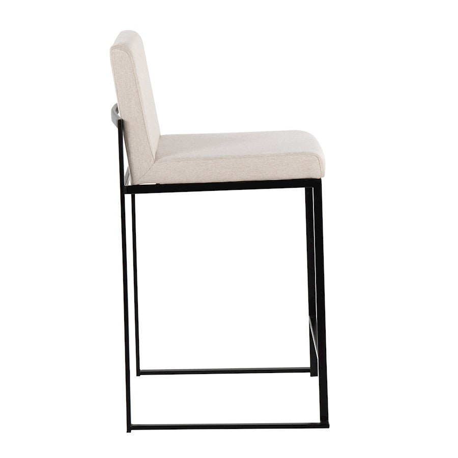 LumiSource Fuji High Back Counter Stool Set of 2 | Contemporary Black Steel and Beige Fabric | Kitchen Island & Bar Seating | Model B26-FUJIHBBKFBG2