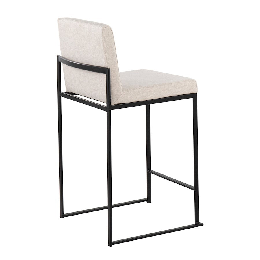 LumiSource Fuji High Back Counter Stool Set of 2 | Contemporary Black Steel and Beige Fabric | Kitchen Island & Bar Seating | Model B26-FUJIHBBKFBG2