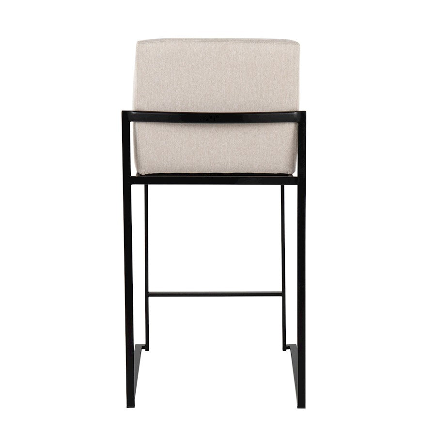 LumiSource Fuji High Back Counter Stool Set of 2 | Contemporary Black Steel and Beige Fabric | Kitchen Island & Bar Seating | Model B26-FUJIHBBKFBG2