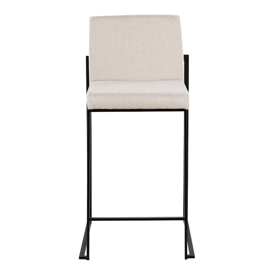 LumiSource Fuji High Back Counter Stool Set of 2 | Contemporary Black Steel and Beige Fabric | Kitchen Island & Bar Seating | Model B26-FUJIHBBKFBG2