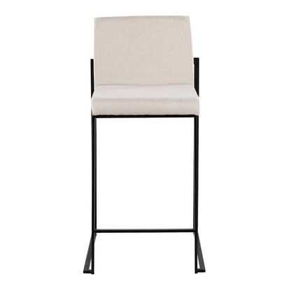 LumiSource Fuji High Back Counter Stool Set of 2 | Contemporary Black Steel and Beige Fabric | Kitchen Island & Bar Seating | Model B26-FUJIHBBKFBG2