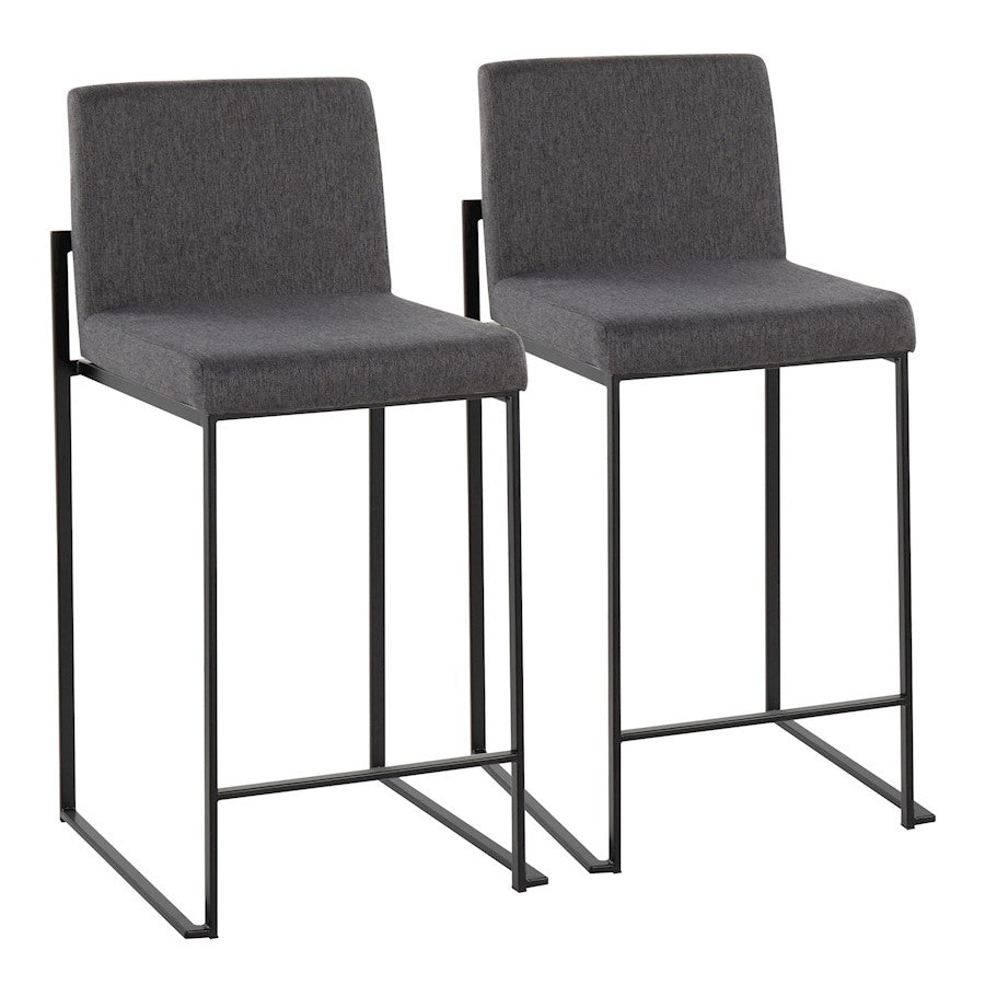 LumiSource Fuji High Back Counter Stool Set of 2 | Contemporary Black Steel and Charcoal Fabric | Kitchen Island & Bar | Model B26-FUJIHBBKFCHAR2