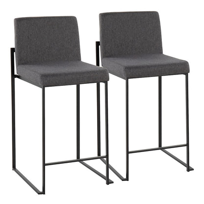 LumiSource Fuji High Back Counter Stool Set of 2 | Contemporary Black Steel and Charcoal Fabric | Kitchen Island & Bar | Model B26-FUJIHBBKFCHAR2