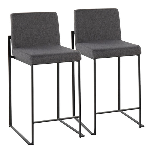 LumiSource Fuji High Back Counter Stool Set of 2 | Contemporary Black Steel and Charcoal Fabric | Kitchen Island & Bar | Model B26-FUJIHBBKFCHAR2