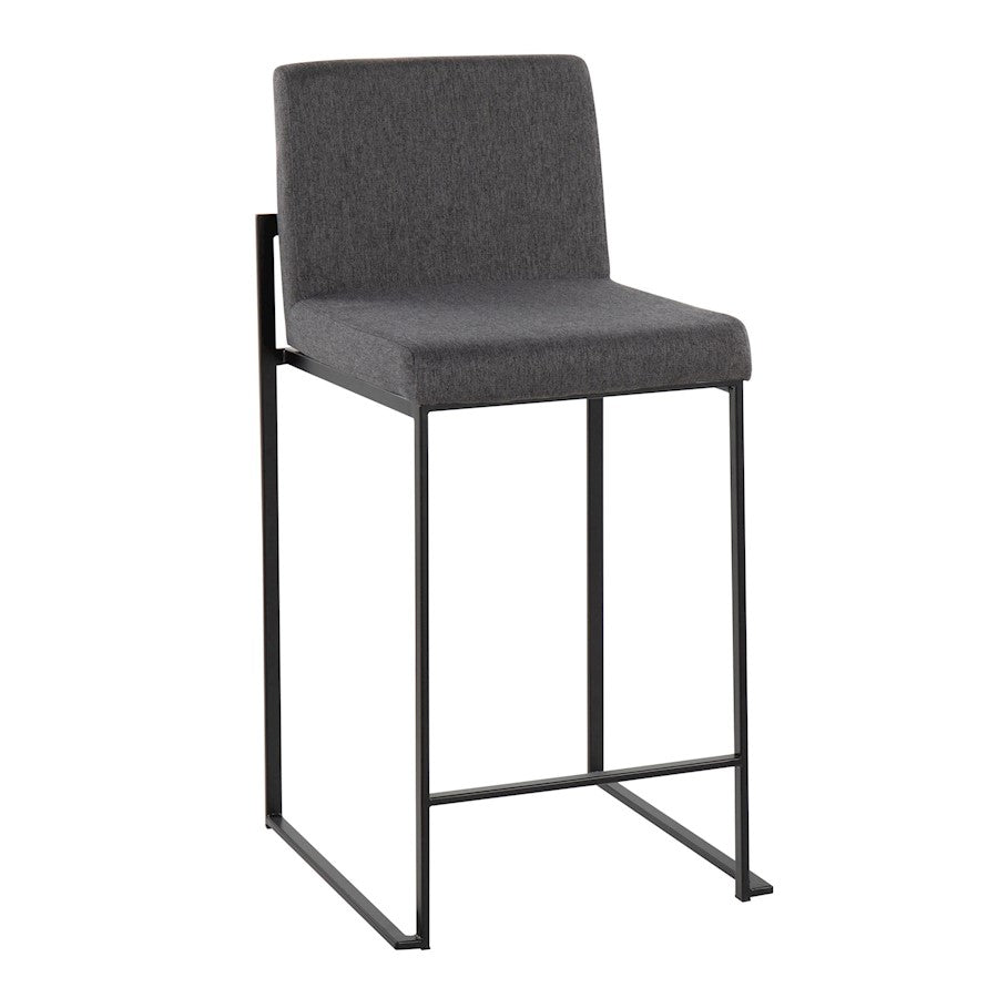 LumiSource Fuji High Back Counter Stool Set of 2 | Contemporary Black Steel and Charcoal Fabric | Kitchen Island & Bar | Model B26-FUJIHBBKFCHAR2
