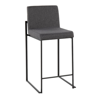 LumiSource Fuji High Back Counter Stool Set of 2 | Contemporary Black Steel and Charcoal Fabric | Kitchen Island & Bar | Model B26-FUJIHBBKFCHAR2