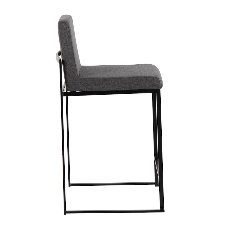 LumiSource Fuji High Back Counter Stool Set of 2 | Contemporary Black Steel and Charcoal Fabric | Kitchen Island & Bar | Model B26-FUJIHBBKFCHAR2