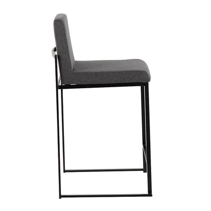 LumiSource Fuji High Back Counter Stool Set of 2 | Contemporary Black Steel and Charcoal Fabric | Kitchen Island & Bar | Model B26-FUJIHBBKFCHAR2