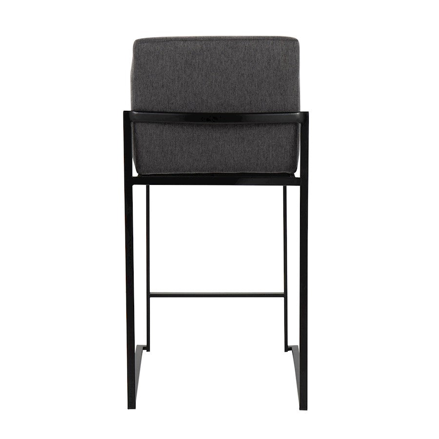 LumiSource Fuji High Back Counter Stool Set of 2 | Contemporary Black Steel and Charcoal Fabric | Kitchen Island & Bar | Model B26-FUJIHBBKFCHAR2