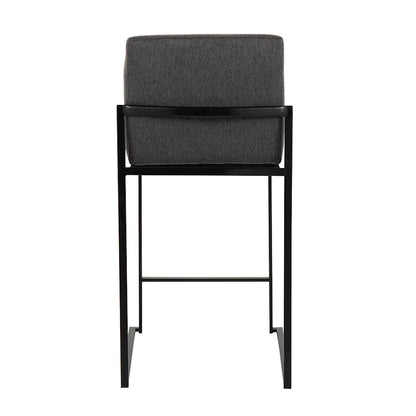 LumiSource Fuji High Back Counter Stool Set of 2 | Contemporary Black Steel and Charcoal Fabric | Kitchen Island & Bar | Model B26-FUJIHBBKFCHAR2