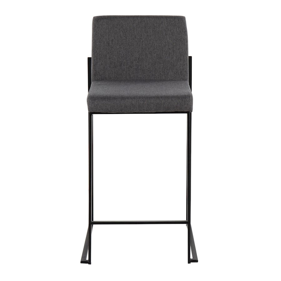 LumiSource Fuji High Back Counter Stool Set of 2 | Contemporary Black Steel and Charcoal Fabric | Kitchen Island & Bar | Model B26-FUJIHBBKFCHAR2