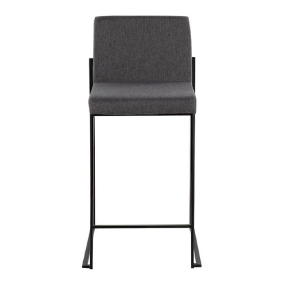LumiSource Fuji High Back Counter Stool Set of 2 | Contemporary Black Steel and Charcoal Fabric | Kitchen Island & Bar | Model B26-FUJIHBBKFCHAR2