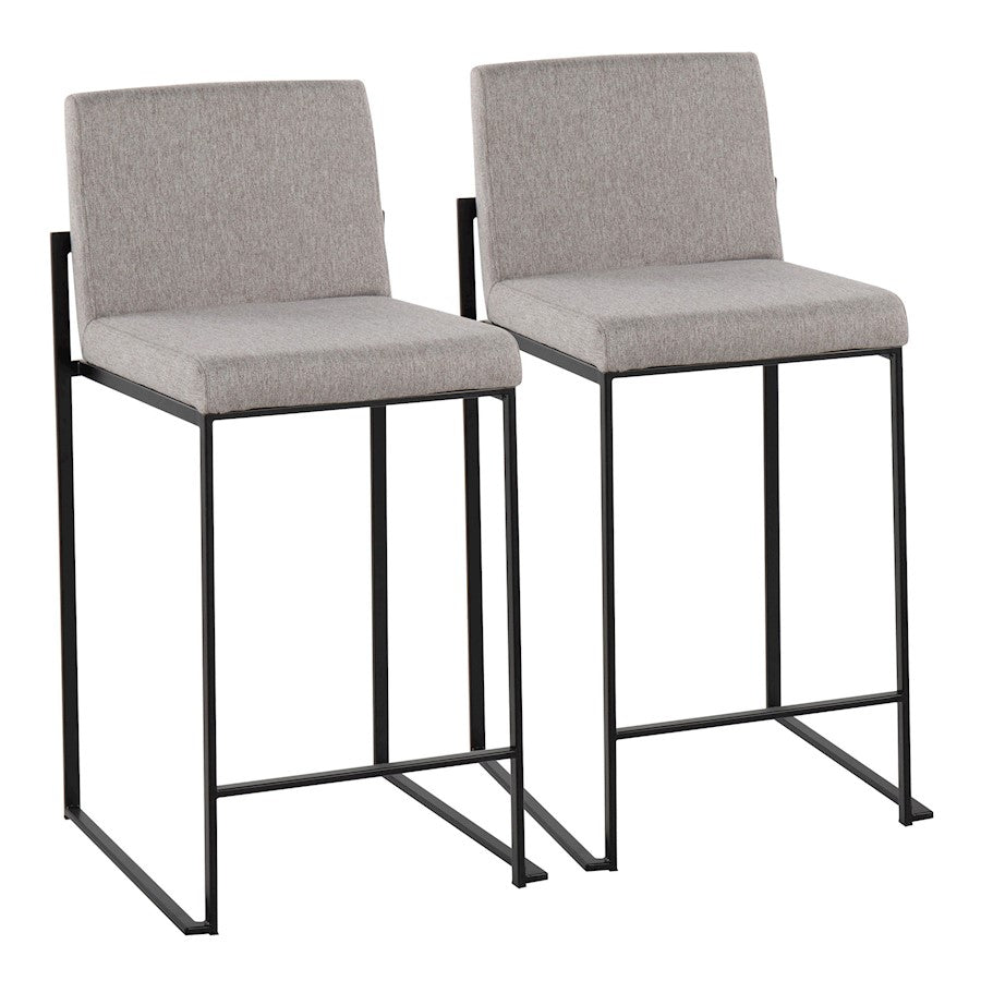 LumiSource Fuji High Back Counter Stool Set of 2 | Contemporary Black Steel and Grey Fabric | Kitchen Island & Bar Seating | Model B26-FUJIHBBKFGY2