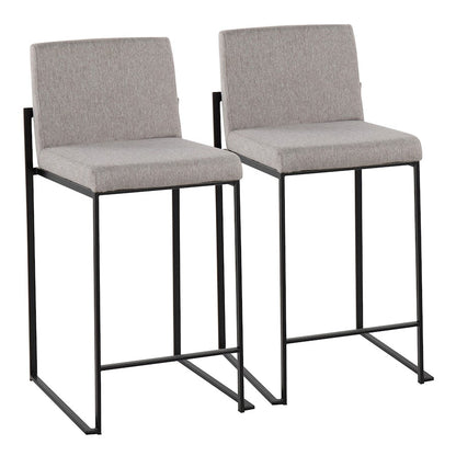 LumiSource Fuji High Back Counter Stool Set of 2 | Contemporary Black Steel and Grey Fabric | Kitchen Island & Bar Seating | Model B26-FUJIHBBKFGY2