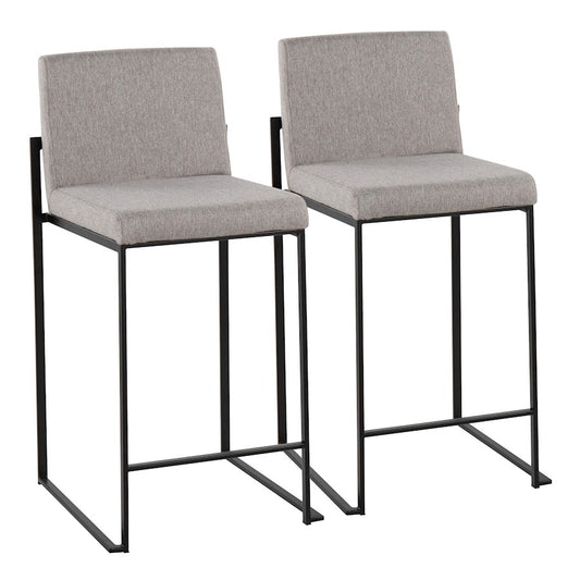 LumiSource Fuji High Back Counter Stool Set of 2 | Contemporary Black Steel and Grey Fabric | Kitchen Island & Bar Seating | Model B26-FUJIHBBKFGY2