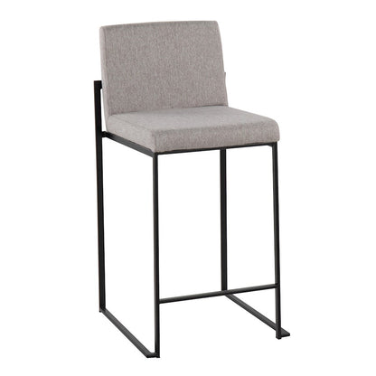 LumiSource Fuji High Back Counter Stool Set of 2 | Contemporary Black Steel and Grey Fabric | Kitchen Island & Bar Seating | Model B26-FUJIHBBKFGY2