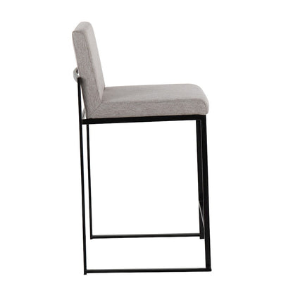 LumiSource Fuji High Back Counter Stool Set of 2 | Contemporary Black Steel and Grey Fabric | Kitchen Island & Bar Seating | Model B26-FUJIHBBKFGY2