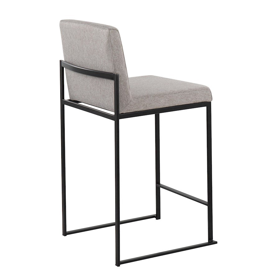 LumiSource Fuji High Back Counter Stool Set of 2 | Contemporary Black Steel and Grey Fabric | Kitchen Island & Bar Seating | Model B26-FUJIHBBKFGY2