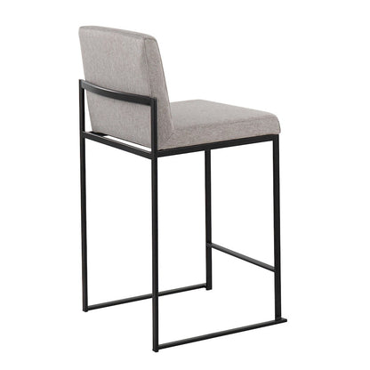 LumiSource Fuji High Back Counter Stool Set of 2 | Contemporary Black Steel and Grey Fabric | Kitchen Island & Bar Seating | Model B26-FUJIHBBKFGY2