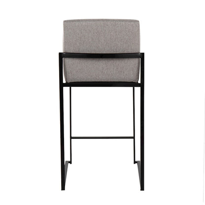 LumiSource Fuji High Back Counter Stool Set of 2 | Contemporary Black Steel and Grey Fabric | Kitchen Island & Bar Seating | Model B26-FUJIHBBKFGY2