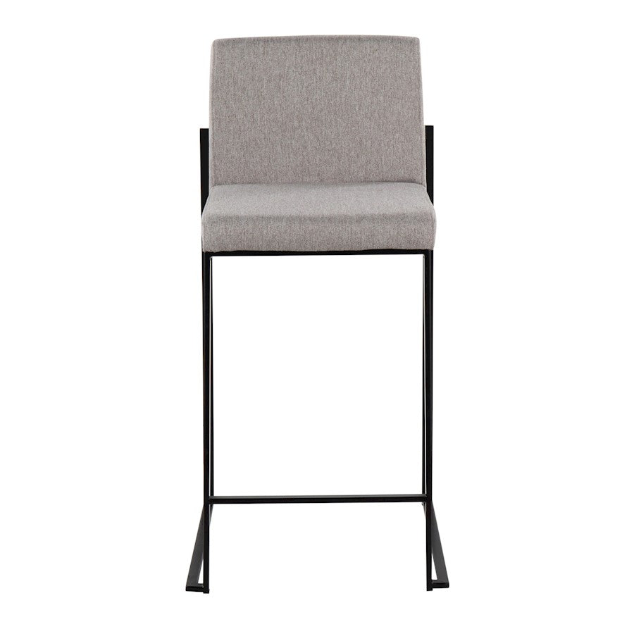 LumiSource Fuji High Back Counter Stool Set of 2 | Contemporary Black Steel and Grey Fabric | Kitchen Island & Bar Seating | Model B26-FUJIHBBKFGY2