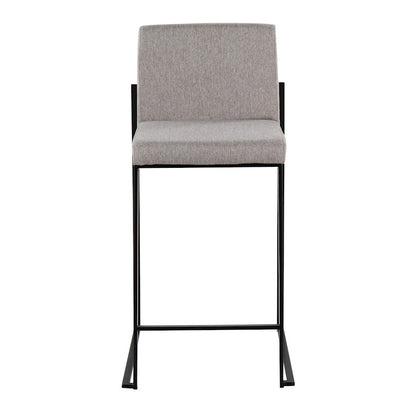LumiSource Fuji High Back Counter Stool Set of 2 | Contemporary Black Steel and Grey Fabric | Kitchen Island & Bar Seating | Model B26-FUJIHBBKFGY2