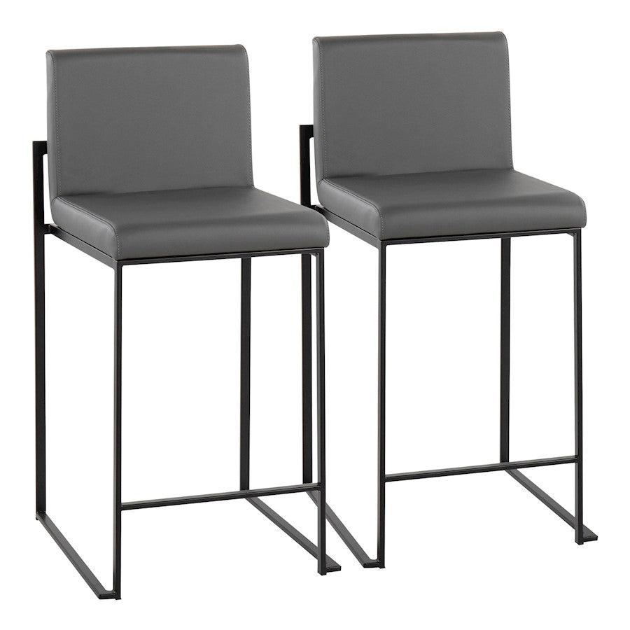 LumiSource Fuji High Back Counter Stool Set of 2 | Grey PU on Black Steel Frame | Kitchen Island & Breakfast Bar Seating | Model B26-FUJIHBBKGY2