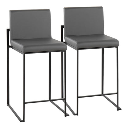 LumiSource Fuji High Back Counter Stool Set of 2 | Grey PU on Black Steel Frame | Kitchen Island & Breakfast Bar Seating | Model B26-FUJIHBBKGY2