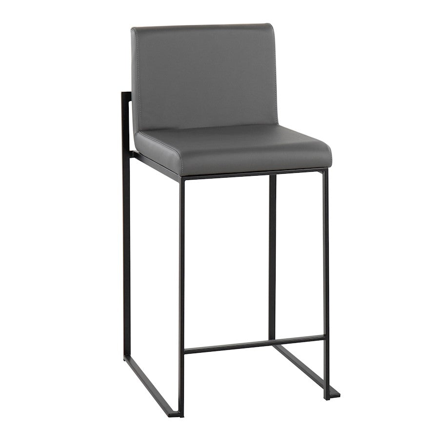 LumiSource Fuji High Back Counter Stool Set of 2 | Grey PU on Black Steel Frame | Kitchen Island & Breakfast Bar Seating | Model B26-FUJIHBBKGY2