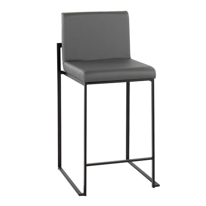 LumiSource Fuji High Back Counter Stool Set of 2 | Grey PU on Black Steel Frame | Kitchen Island & Breakfast Bar Seating | Model B26-FUJIHBBKGY2