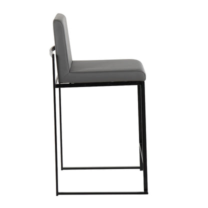 LumiSource Fuji High Back Counter Stool Set of 2 | Grey PU on Black Steel Frame | Kitchen Island & Breakfast Bar Seating | Model B26-FUJIHBBKGY2