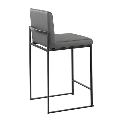 LumiSource Fuji High Back Counter Stool Set of 2 | Grey PU on Black Steel Frame | Kitchen Island & Breakfast Bar Seating | Model B26-FUJIHBBKGY2