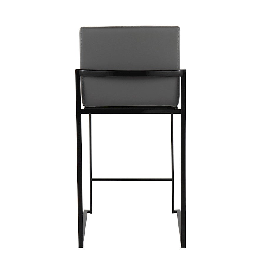 LumiSource Fuji High Back Counter Stool Set of 2 | Grey PU on Black Steel Frame | Kitchen Island & Breakfast Bar Seating | Model B26-FUJIHBBKGY2