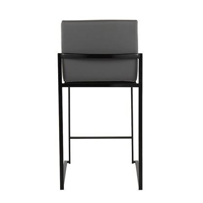 LumiSource Fuji High Back Counter Stool Set of 2 | Grey PU on Black Steel Frame | Kitchen Island & Breakfast Bar Seating | Model B26-FUJIHBBKGY2