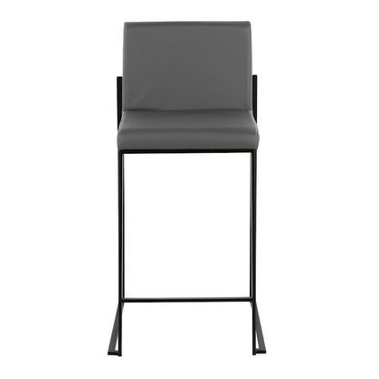 LumiSource Fuji High Back Counter Stool Set of 2 | Grey PU on Black Steel Frame | Kitchen Island & Breakfast Bar Seating | Model B26-FUJIHBBKGY2