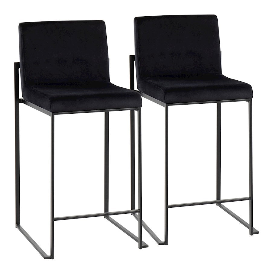 LumiSource Fuji High Back Counter Stool Set of 2 | Black Velvet on Black Steel Frame | Kitchen Island & Breakfast Bar | Model B26-FUJIHBBKVBK2
