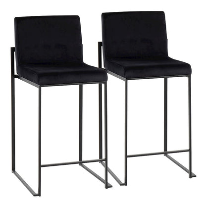 LumiSource Fuji High Back Counter Stool Set of 2 | Black Velvet on Black Steel Frame | Kitchen Island & Breakfast Bar | Model B26-FUJIHBBKVBK2