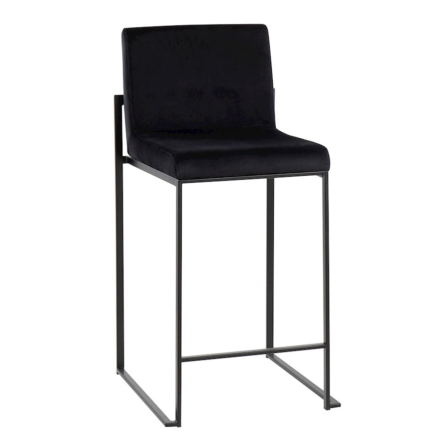 LumiSource Fuji High Back Counter Stool Set of 2 | Black Velvet on Black Steel Frame | Kitchen Island & Breakfast Bar | Model B26-FUJIHBBKVBK2