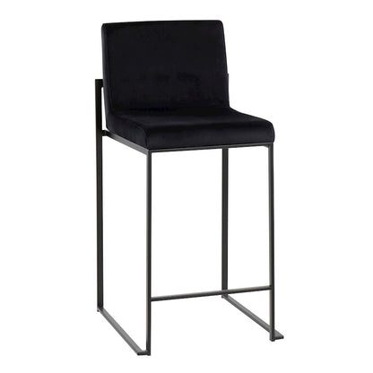 LumiSource Fuji High Back Counter Stool Set of 2 | Black Velvet on Black Steel Frame | Kitchen Island & Breakfast Bar | Model B26-FUJIHBBKVBK2