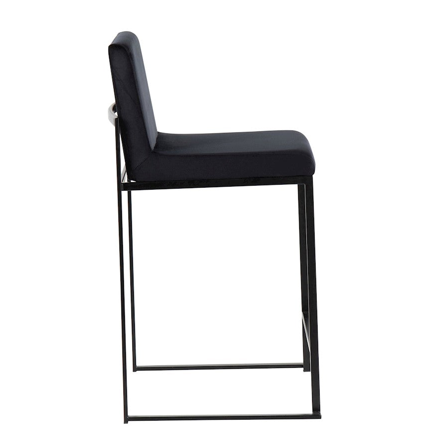 LumiSource Fuji High Back Counter Stool Set of 2 | Black Velvet on Black Steel Frame | Kitchen Island & Breakfast Bar | Model B26-FUJIHBBKVBK2