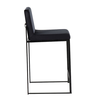 LumiSource Fuji High Back Counter Stool Set of 2 | Black Velvet on Black Steel Frame | Kitchen Island & Breakfast Bar | Model B26-FUJIHBBKVBK2