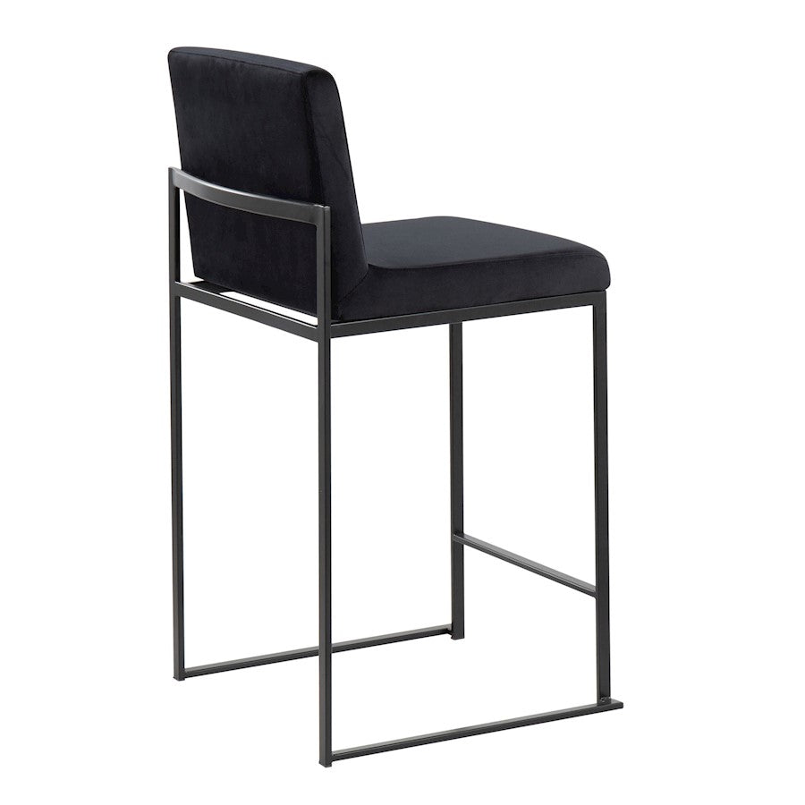 LumiSource Fuji High Back Counter Stool Set of 2 | Black Velvet on Black Steel Frame | Kitchen Island & Breakfast Bar | Model B26-FUJIHBBKVBK2