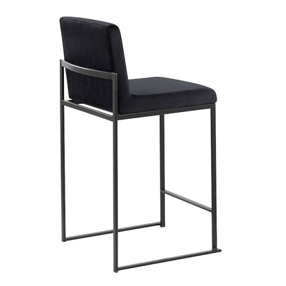 LumiSource Fuji High Back Counter Stool Set of 2 | Black Velvet on Black Steel Frame | Kitchen Island & Breakfast Bar | Model B26-FUJIHBBKVBK2