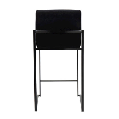 LumiSource Fuji High Back Counter Stool Set of 2 | Black Velvet on Black Steel Frame | Kitchen Island & Breakfast Bar | Model B26-FUJIHBBKVBK2