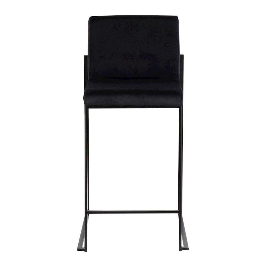 LumiSource Fuji High Back Counter Stool Set of 2 | Black Velvet on Black Steel Frame | Kitchen Island & Breakfast Bar | Model B26-FUJIHBBKVBK2