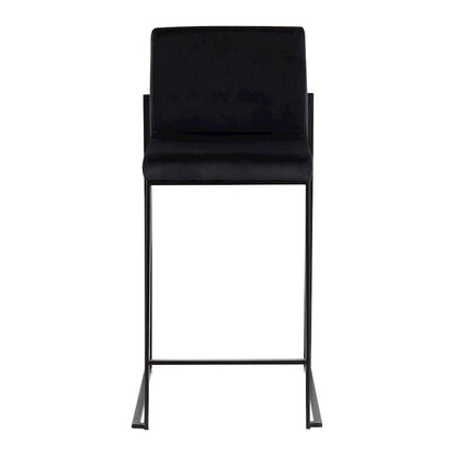 LumiSource Fuji High Back Counter Stool Set of 2 | Black Velvet on Black Steel Frame | Kitchen Island & Breakfast Bar | Model B26-FUJIHBBKVBK2