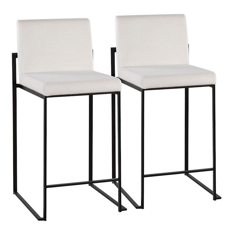 LumiSource Fuji High Back Counter Stool Set of 2 | White Velvet on Black Steel Frame | Kitchen Island & Breakfast Bar Seating | Model B26-FUJIHBBKVW2
