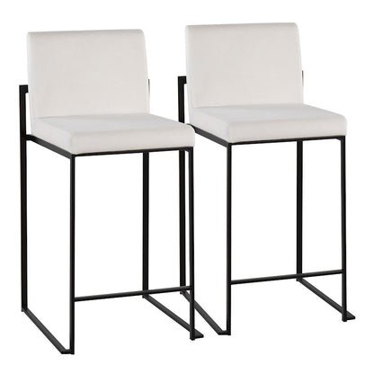 LumiSource Fuji High Back Counter Stool Set of 2 | White Velvet on Black Steel Frame | Kitchen Island & Breakfast Bar Seating | Model B26-FUJIHBBKVW2