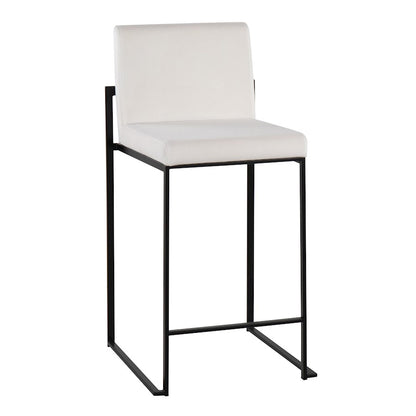 LumiSource Fuji High Back Counter Stool Set of 2 | White Velvet on Black Steel Frame | Kitchen Island & Breakfast Bar Seating | Model B26-FUJIHBBKVW2