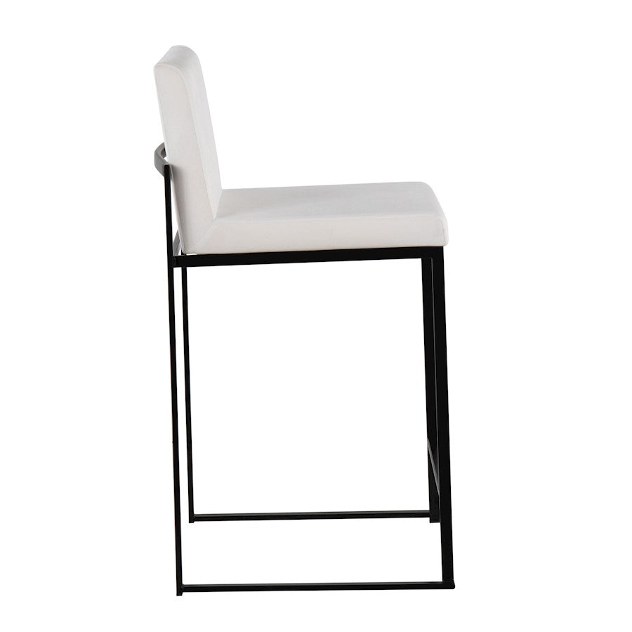 LumiSource Fuji High Back Counter Stool Set of 2 | White Velvet on Black Steel Frame | Kitchen Island & Breakfast Bar Seating | Model B26-FUJIHBBKVW2
